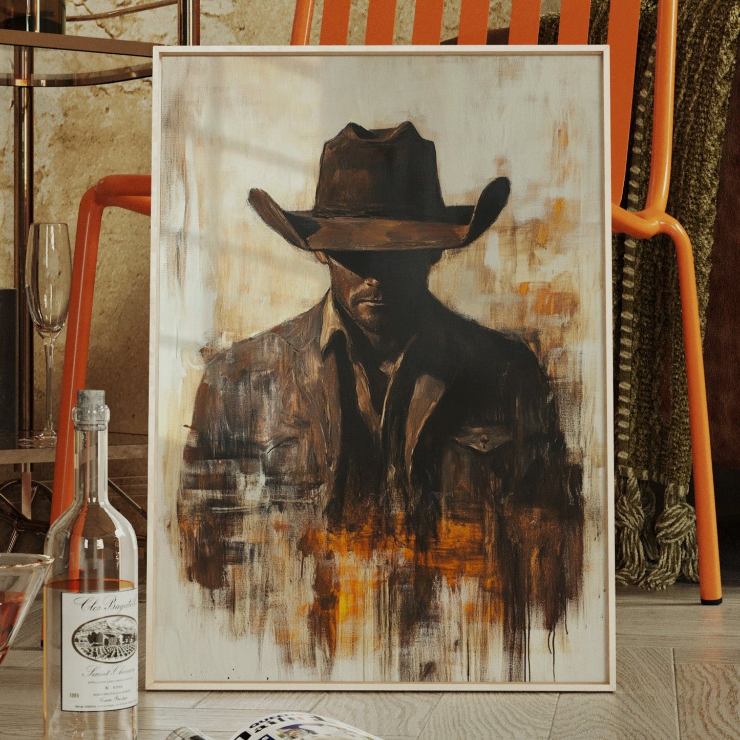 Lone Cowboy in Shadow and Flame