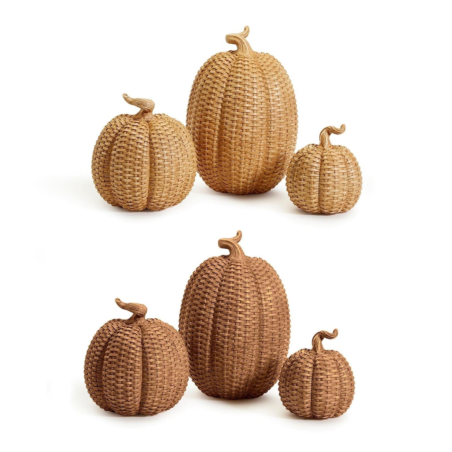 Rattan Resin Pumpkins Fall Decor - Set Or Single, 3 Sizes, Honey Cognac