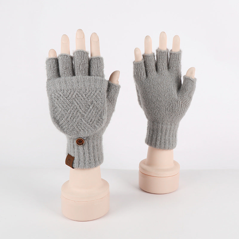 Flip-up Dual-use Half-finger Gloves For Womencold-proof And Warm-keeping