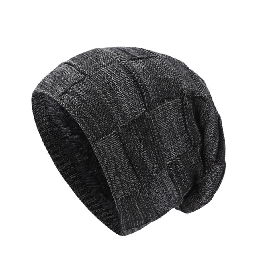 Mens Winter Knitted Hat Couples Style Warm Fleece-Lined Ear-Protecting Wool Cap