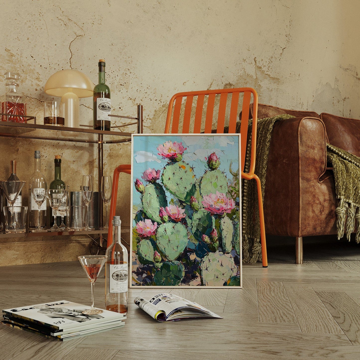 Blühende Feigenkakteen – Lebendige Kaktusblüten-Wandkunst
