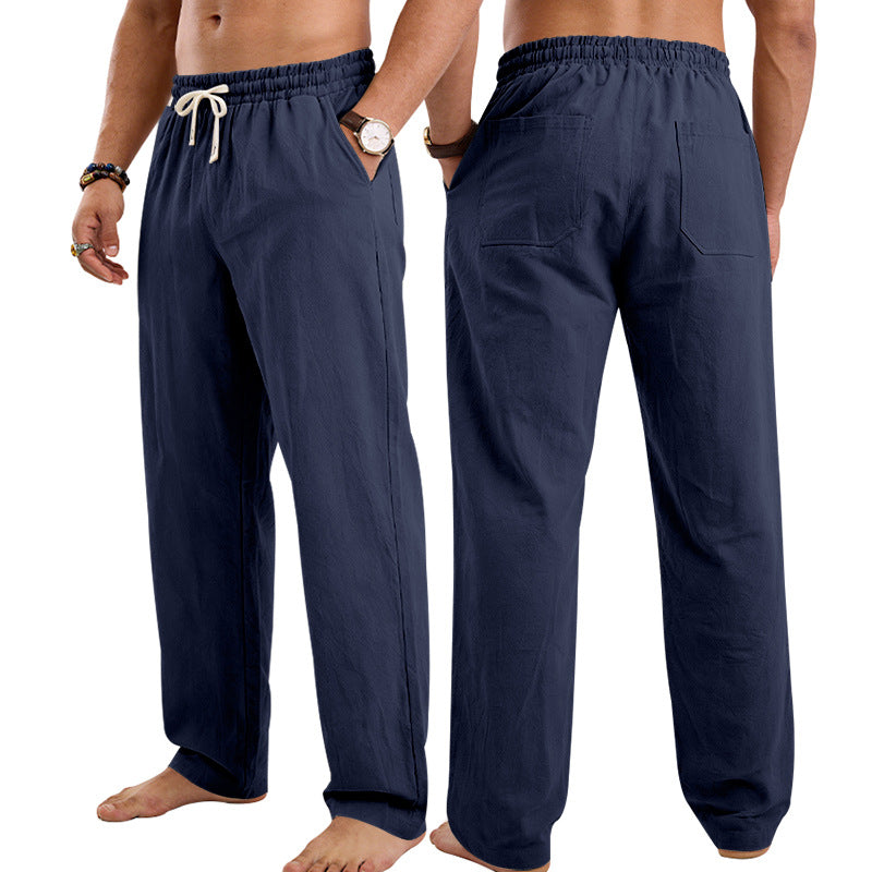 Mens Linen Casual Straight-Leg Trousers