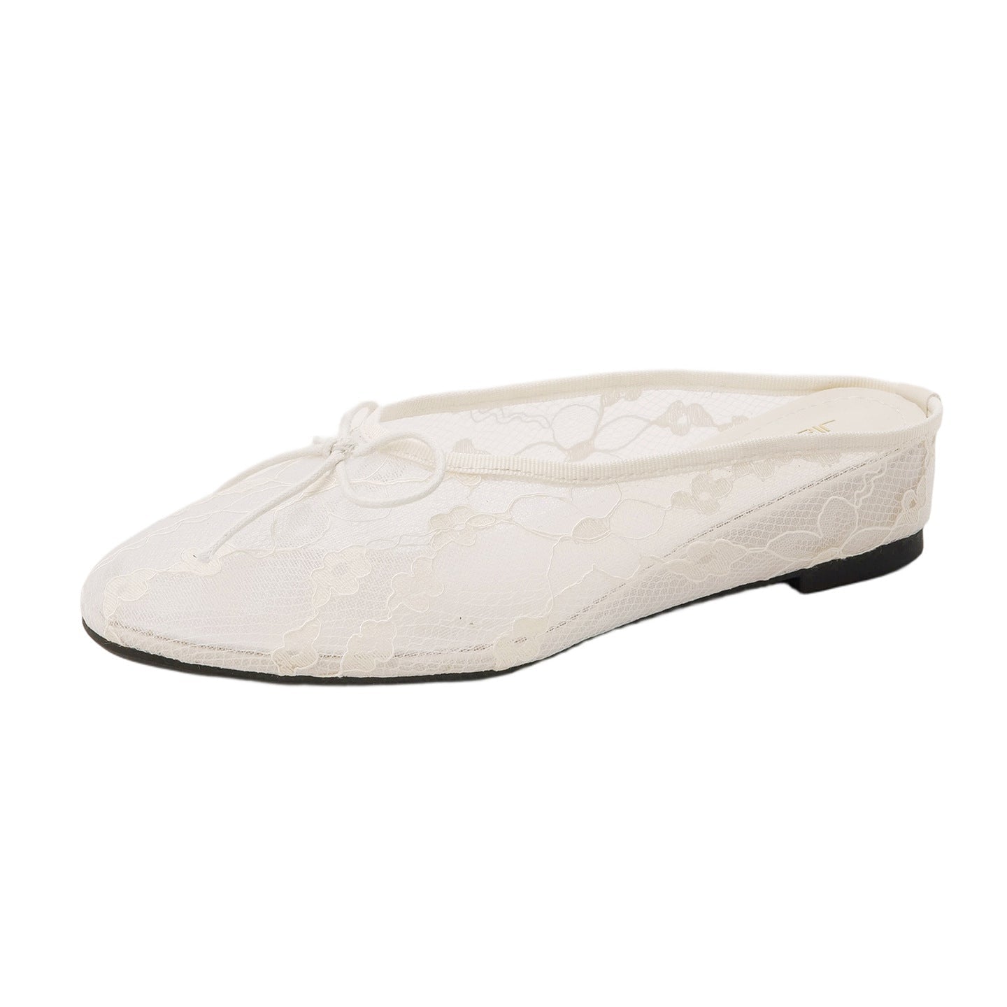 4cm Hidden-Heel Bow-Knot Lace Fishnet Breathable Hollowed-Out Closed-Toe Half Slippers