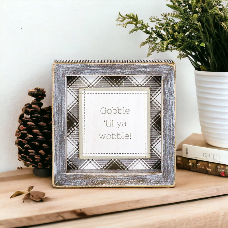 Panneau de table "Thanksgiving Gobble Til Ya Wobble" 5x5x1,5 Décoration de fête de fin d'année Cadeau mignon