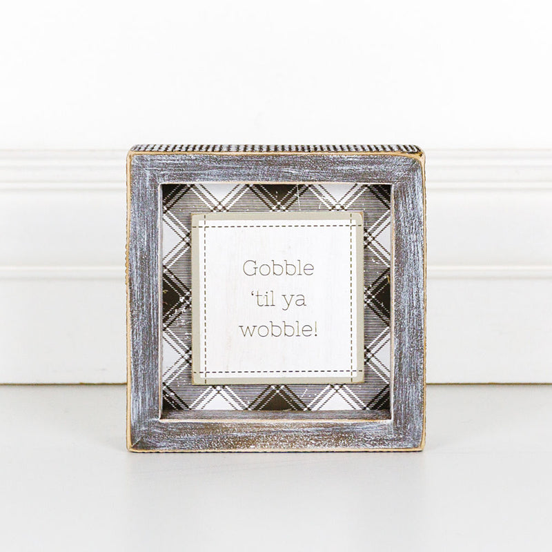 Panneau de table "Thanksgiving Gobble Til Ya Wobble" 5x5x1,5 Décoration de fête de fin d'année Cadeau mignon