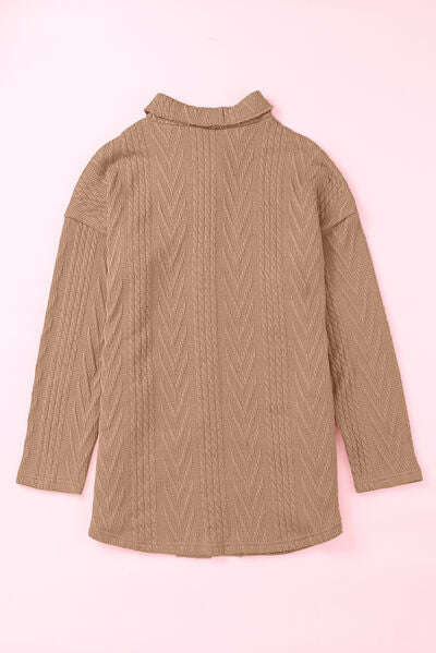 Retro Camel Full Size Drop Shoulder Jacket With Button-Up Design Women Jacket