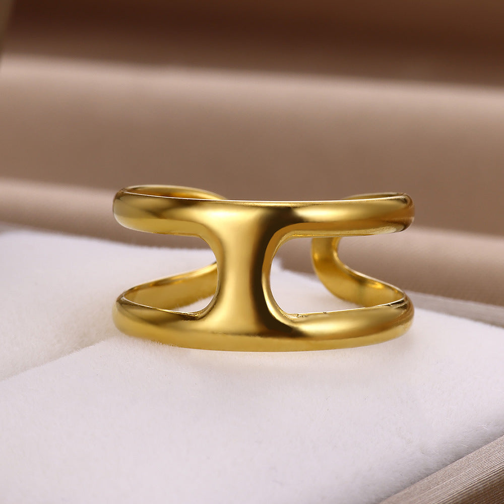 Geometric Line-cut Hollow Mens And Womens Ring