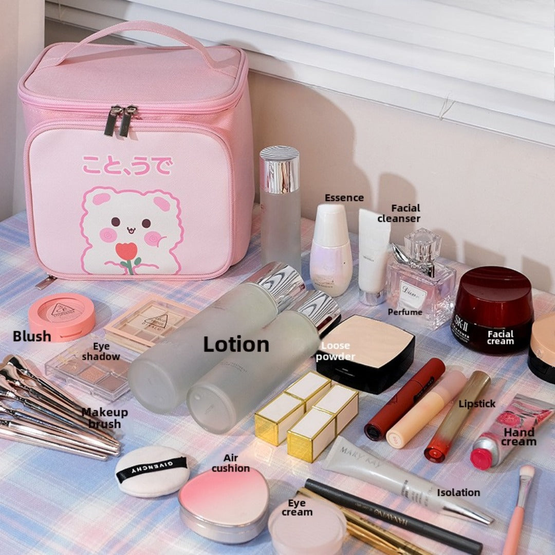 Cute Large Capacity Portable Storage Toilet Bag – Travel Bucket Cosmetic Bag for Women | Spacious Makeup Bag Organizers | Perfect Travel Makeup Bag
