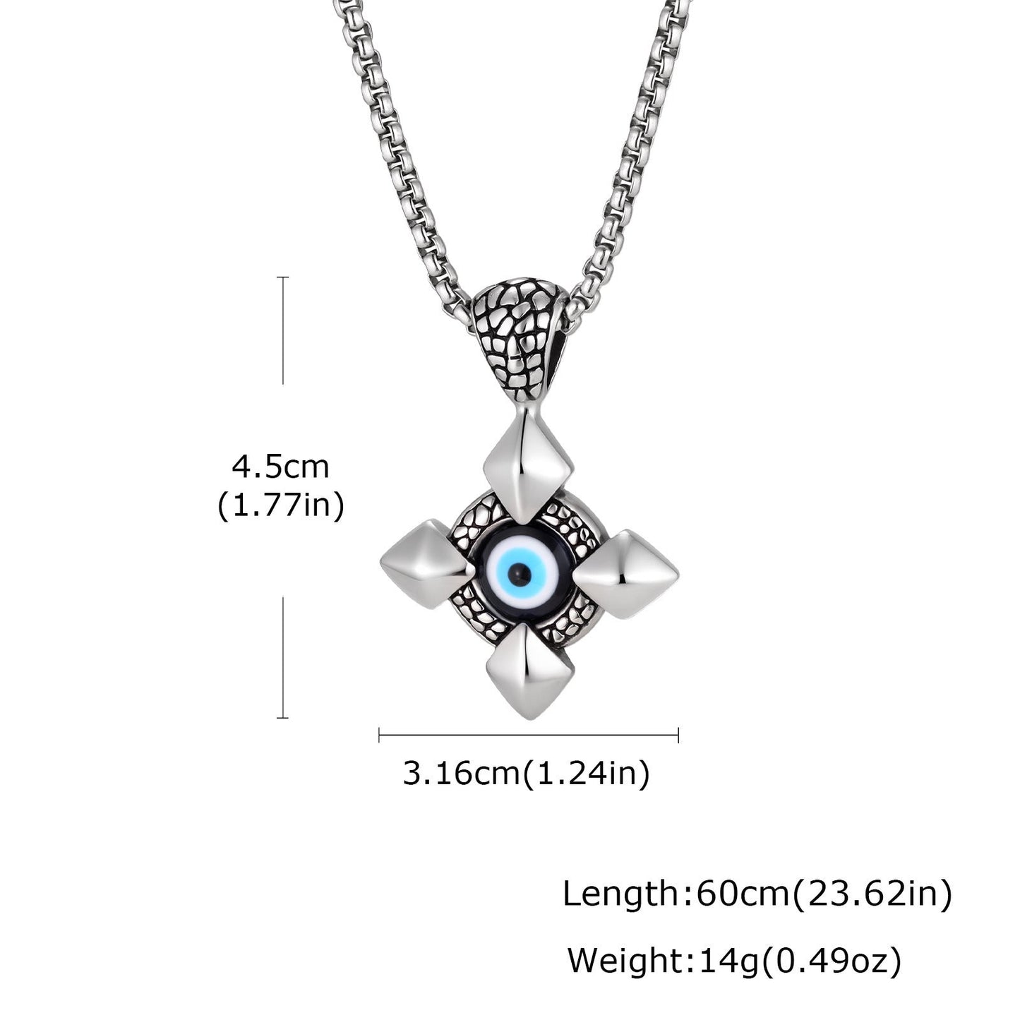 Stainless Steel Devils Eye Cross Pendant Necklace
