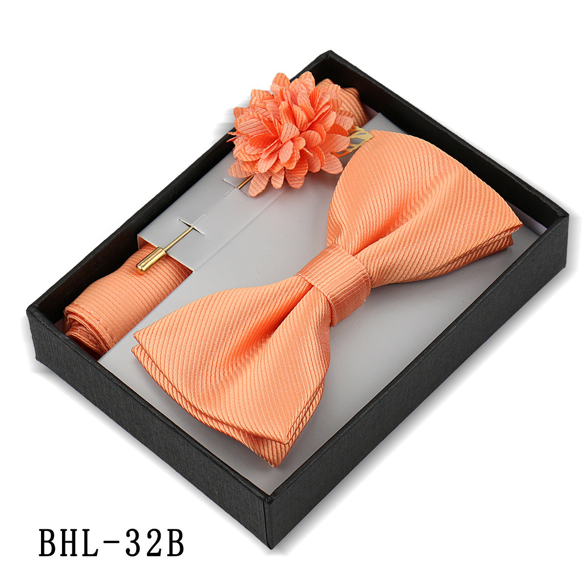Mens Bow Tie, Pocket Square, And Brooch Gift Set