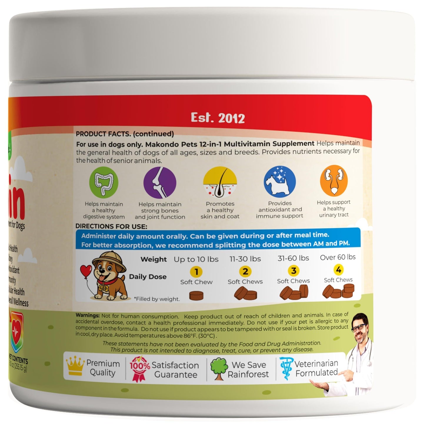 12 in 1 Dog Multivitamin 120 Soft Treats   Glucosamine Joint Support   Gut Digestive Enzymes & Probiotics   Cranberry Urinary Health & Vitamins for Energy Skin Coat Liver & Immune Aid Dog Vitamins