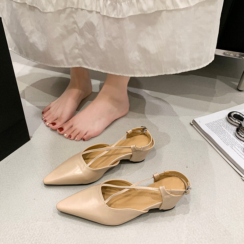 2026 Summer New French Pointed Toe Cross Strap Closed Toe Sandals, Elegant Versatile Wedge Heel Back Strap Commuter Sandals For Women