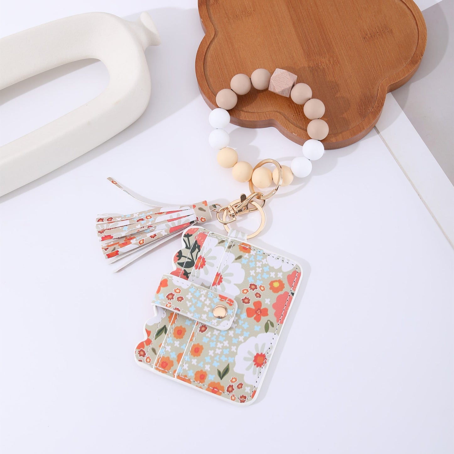 Printed Leather Wallet Keychain For Women
