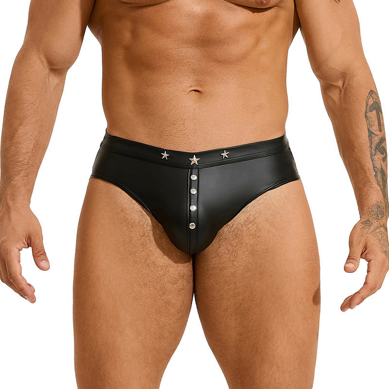 Men's Sexy Rivets Imitation Leather Underwear