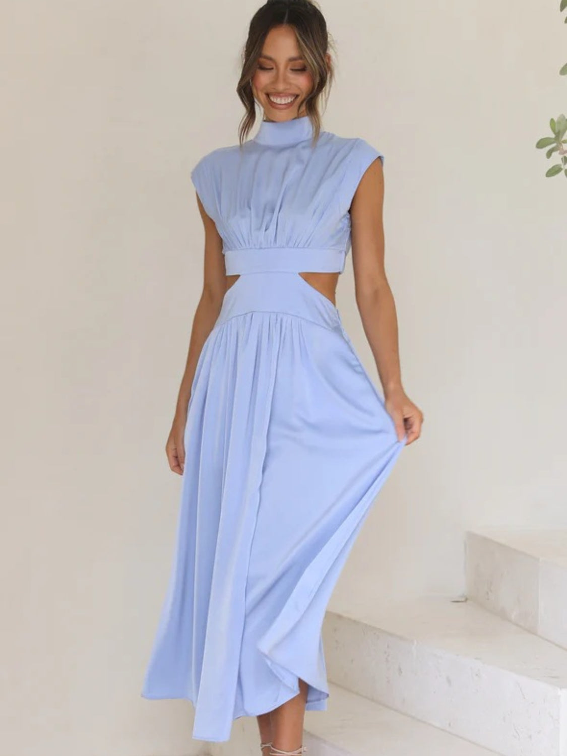 Modern Cutout Mock Neck Sleeveless Ruched Dress Elegant Dress For Women
