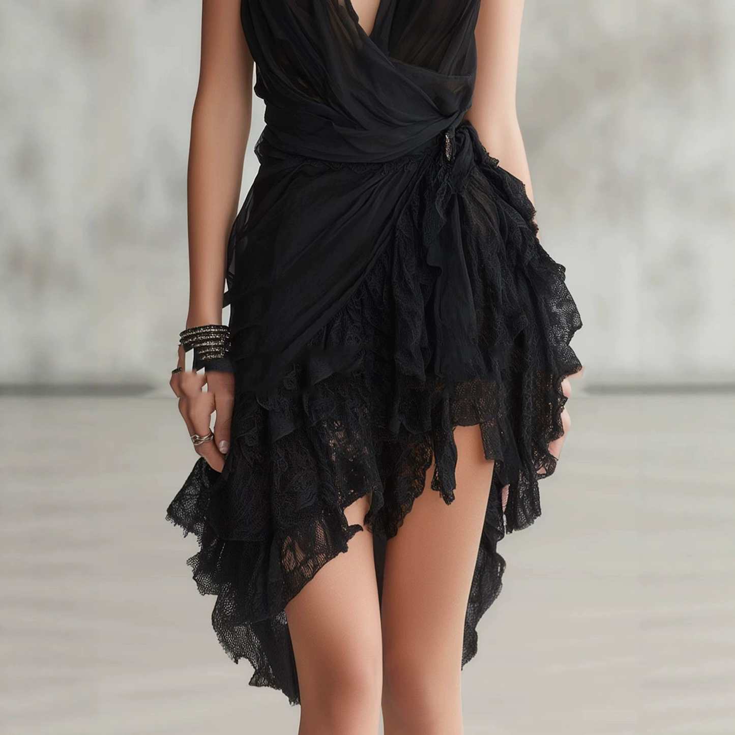 Women's Deep V-Neck Chiffon Lace Cami Dress