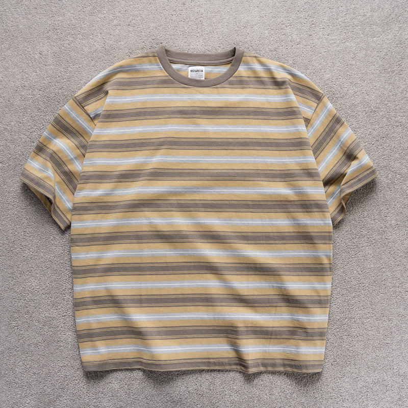 Loose-fitting Candy-colored Pinstripe Short-sleeve T-shirt