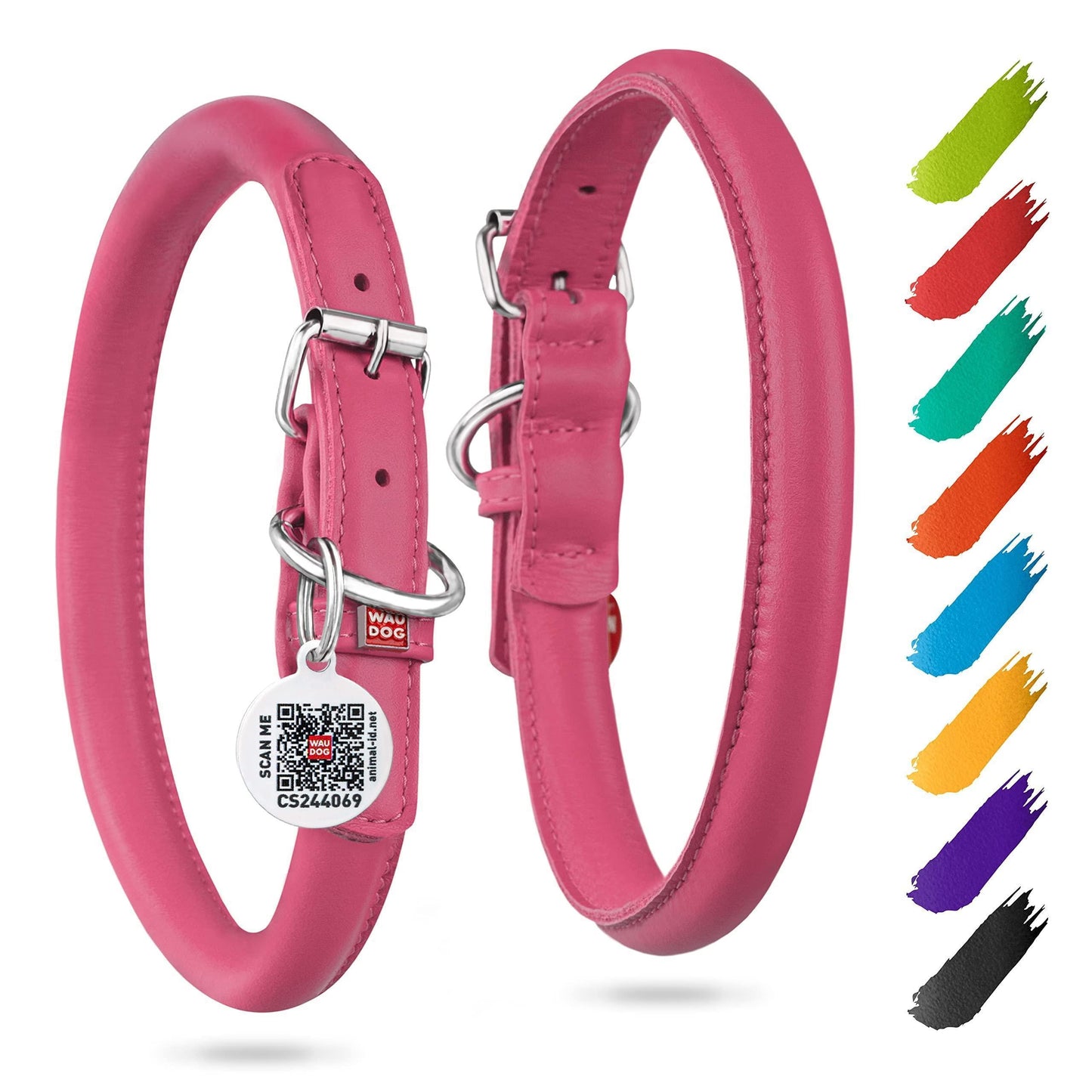 Pink Ultra Soft Rolled Leather Dog Collar 10-13 inch Neck for Small Dogs Soft Padded Dog Collars for Medium Dogs Puppy Collars for Large Breed Dogs Male and Female Dog Collar