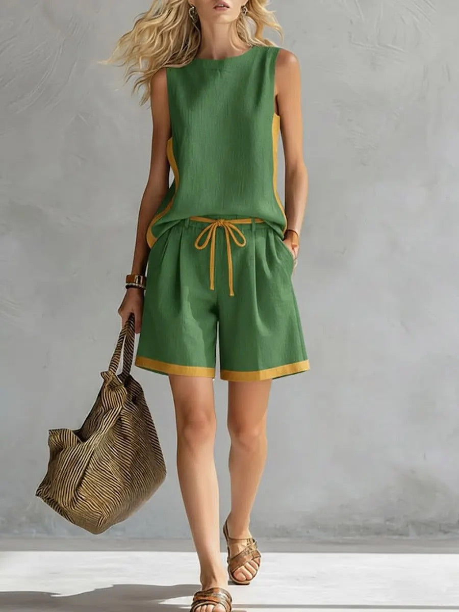 Solid Color Loose Casual Vest and Shorts Set