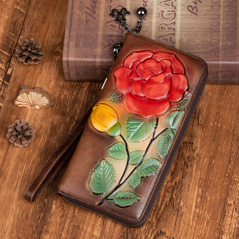 New Embossed Womens Wallet Long Zipper Purse