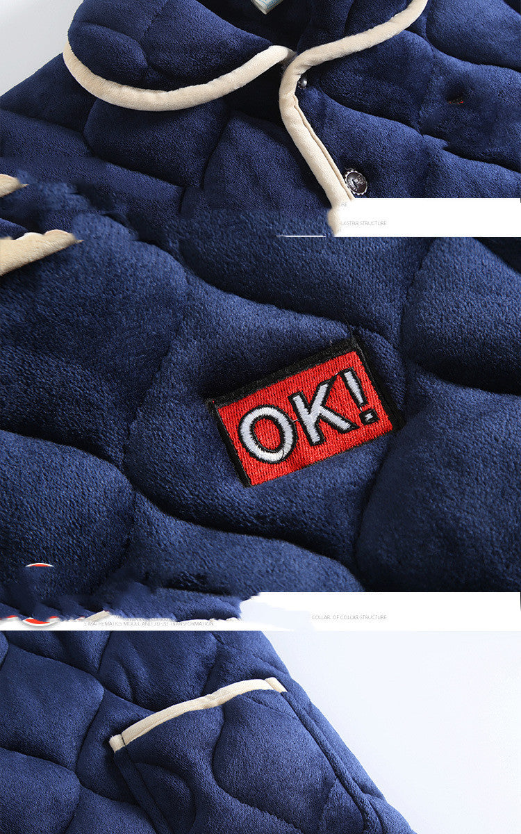 Men's Winter Thickened Crystal Fleece Quilted Pajamas