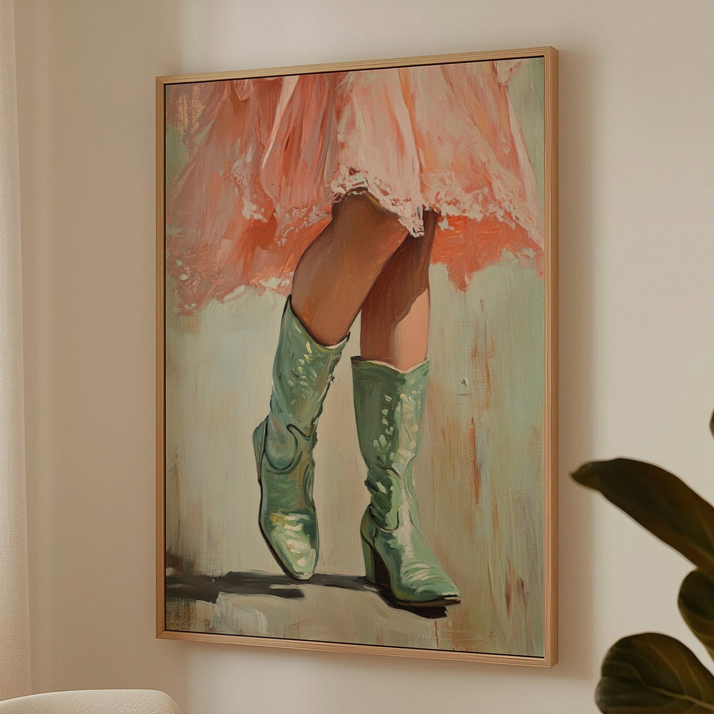 Bottes de cowgirl et robe en dentelle – Décoration murale western féminine