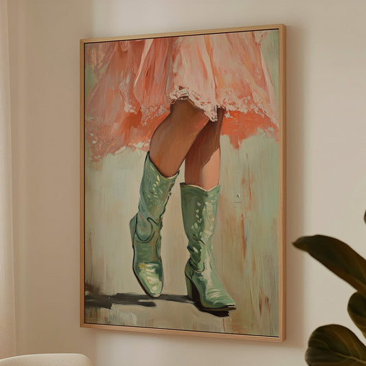 Bottes de cowgirl et robe en dentelle – Décoration murale western féminine