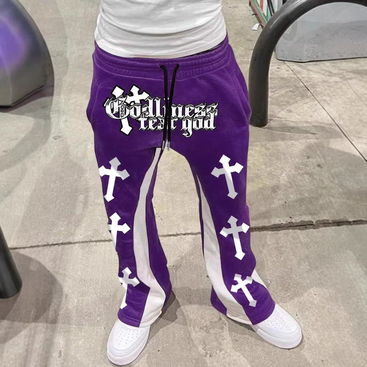 Retro Letter Print Mens Loose Casual Pants