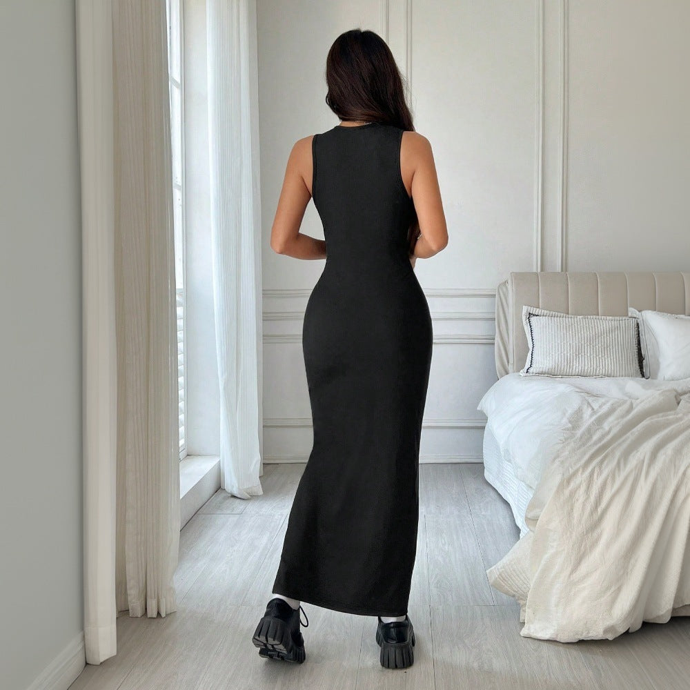 Womens Solid-Color Crew-Neck Minimalist Dress