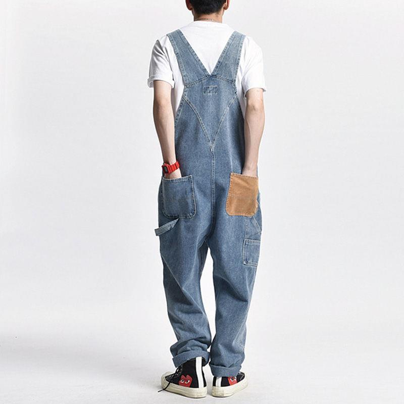 Retro Mens Distressed Denim Casual Suspender Overalls