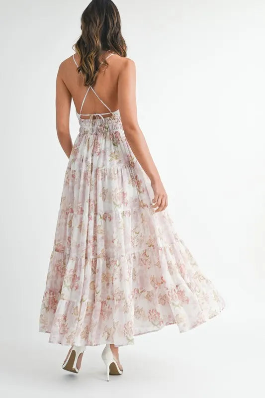 Floral Print Tiered Cami Maxi Summer Dress – Floral Maxi Dress, Tiered Maxi Dress, Cami Maxi Dress, Breezy Summer Dress, Bohemian Maxi Dress