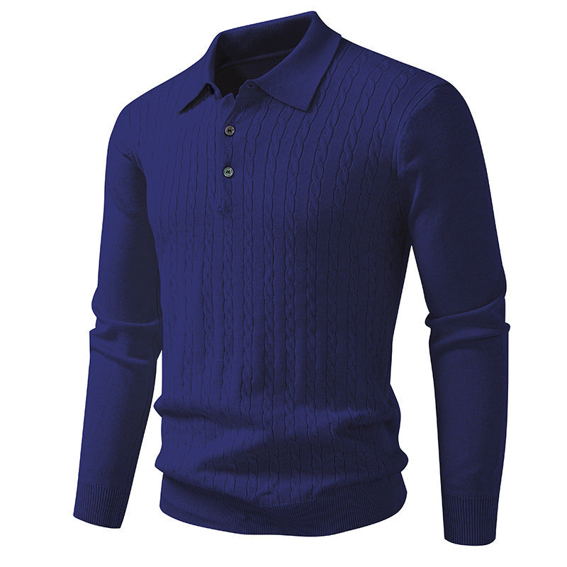 Twist-knit Cardigan Solid-color Lapel-neck Knit Sweater