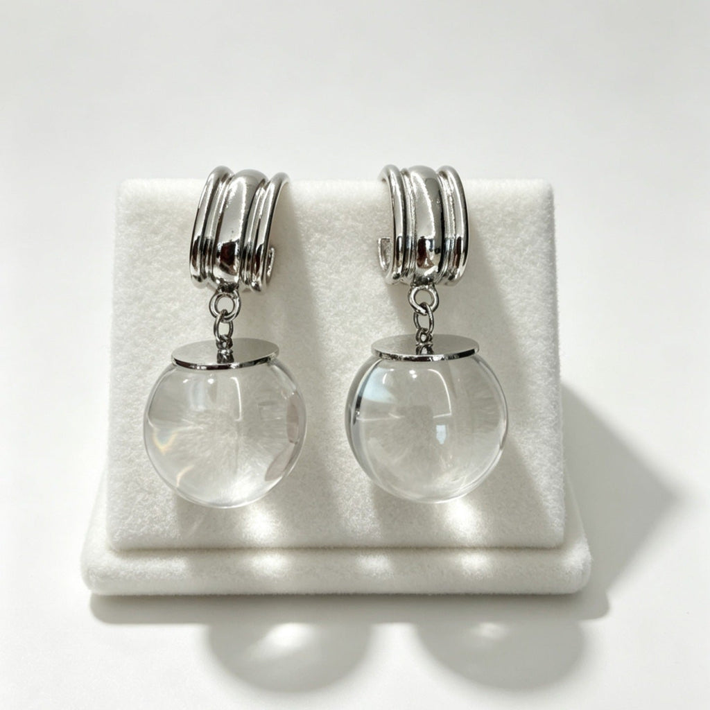 Monet Garden Colorful Crystal Ball C-Shaped Earrings French Style