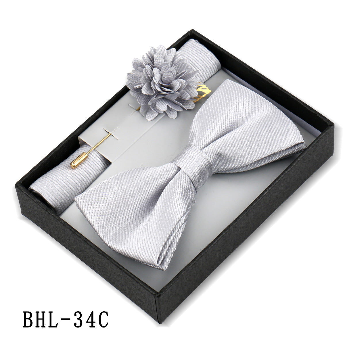 Mens Bow Tie, Pocket Square, And Brooch Gift Set