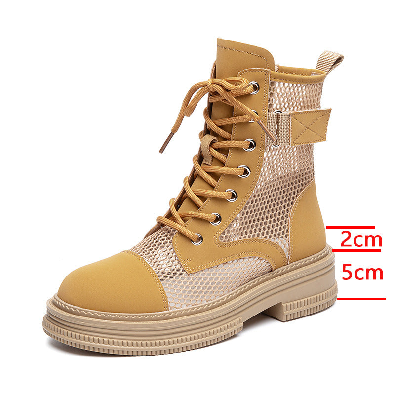 Women's Lace-Up Mesh Cutout Ankle Boots