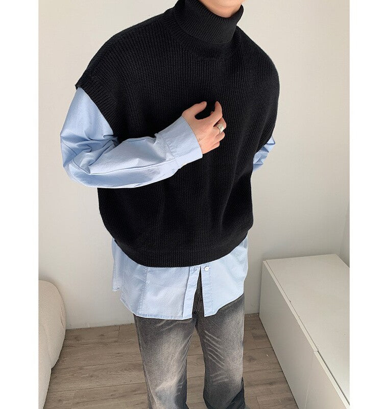 Autumn Top Laid-back Style Loose-fitting Short Knit Sweater For Men