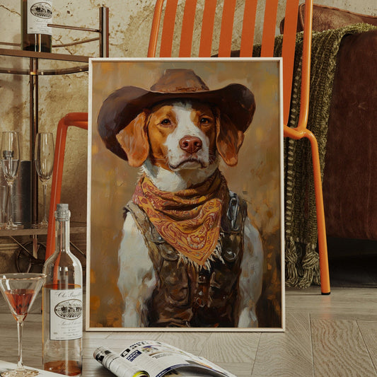 Bretonischer Spaniel-Cowboy in Sonnenuntergangs-Halstuch