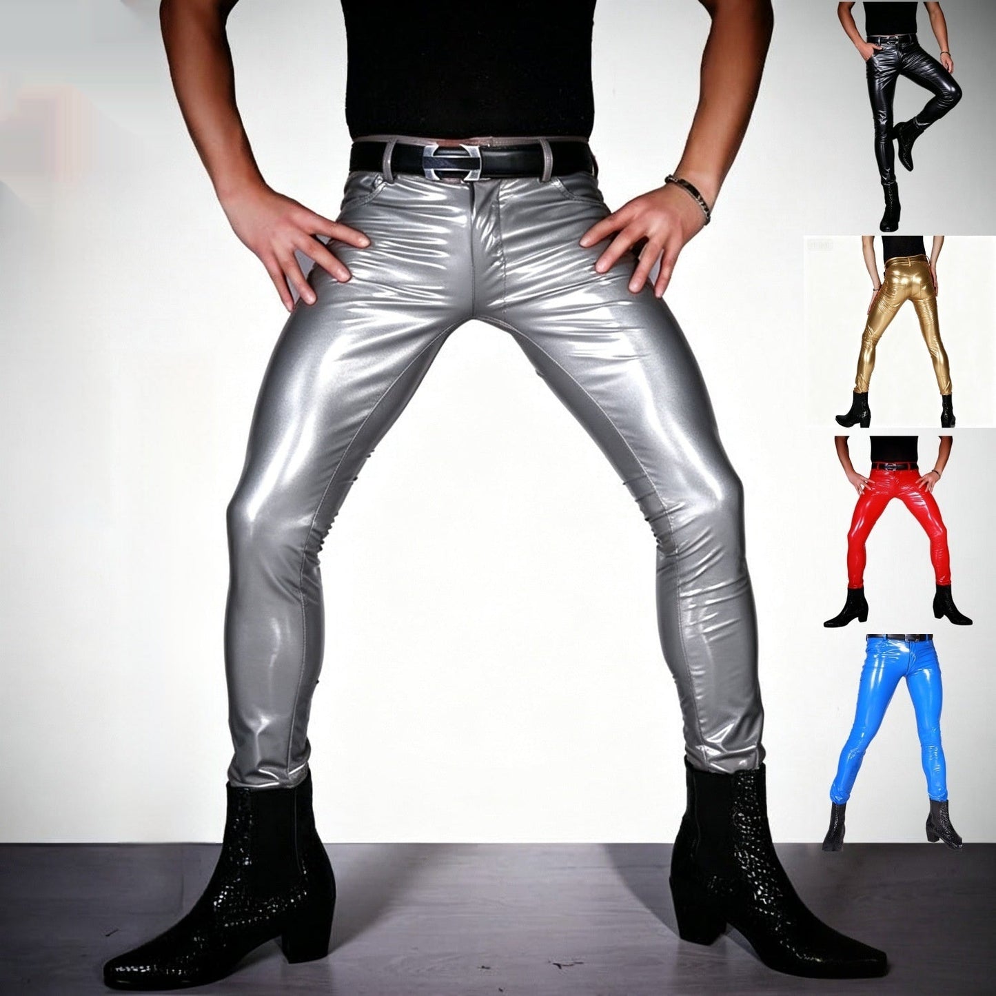 Mens Mirrored PU Latex Faux Leather Pants