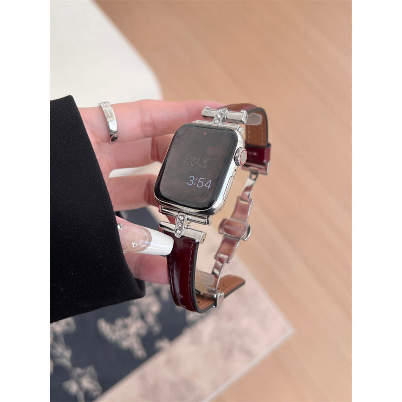 Diamond-embellished Leather Watch Strap
