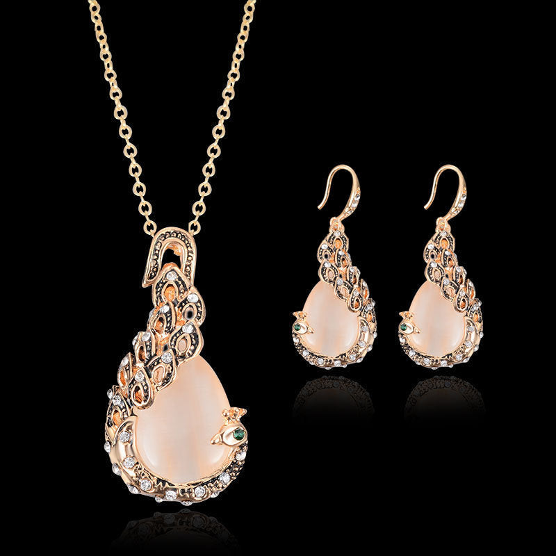 Bridal Jewelry Peacock Gem Necklace Earrings