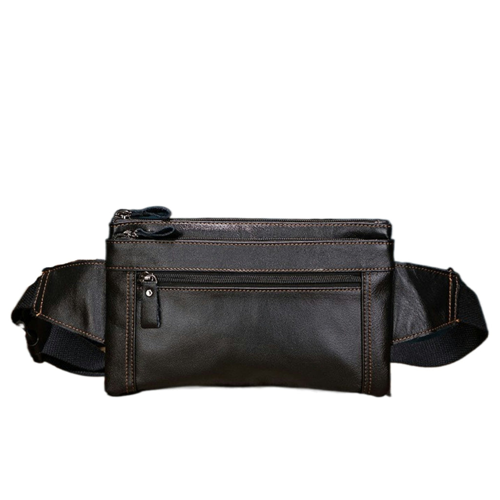 Men's Outdoor Work First Layer Cowhide Large Capacity Waterproof Waist Bag