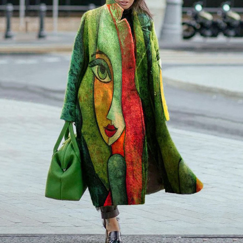 Women's Color Matching Plaid Long-sleeved Coat