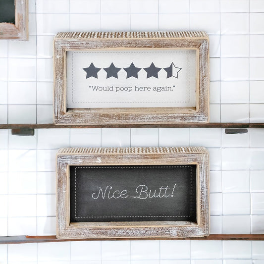 Panneau de salle de bain amusant double face Décor humoristique de toilettes pour invités Cadeau pour maisons rénovées