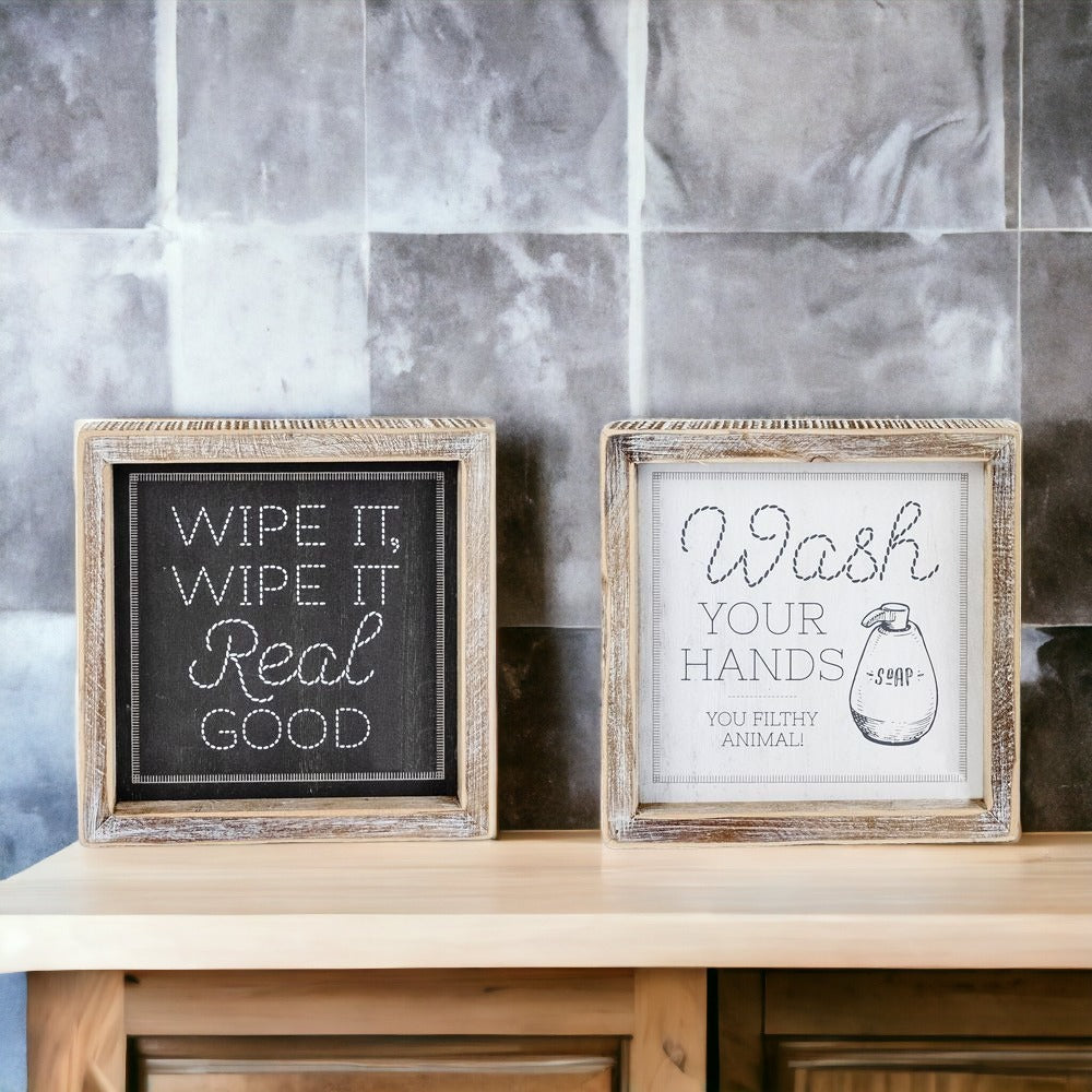 Doppelseitiges Humorvolles Badezimmer-Schild "Wipe It Real Good" Erinnerung Hände Waschen Nach Gebrauch