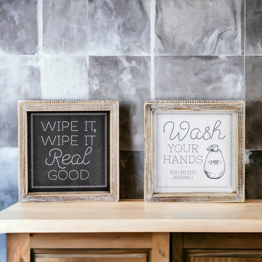 Panneau de Salle de Bain Amusant Double Face - Rappel "Wipe It Real Good" - Lavez-vous les mains après utilisation