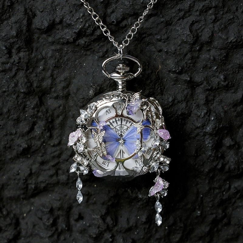 Couples Teal And Green Butterfly Animated Pocket Watch For Graduation Season