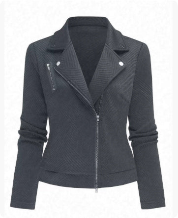 Women's Oblique Zipper Fastener Decoration Slim Casual Jacket