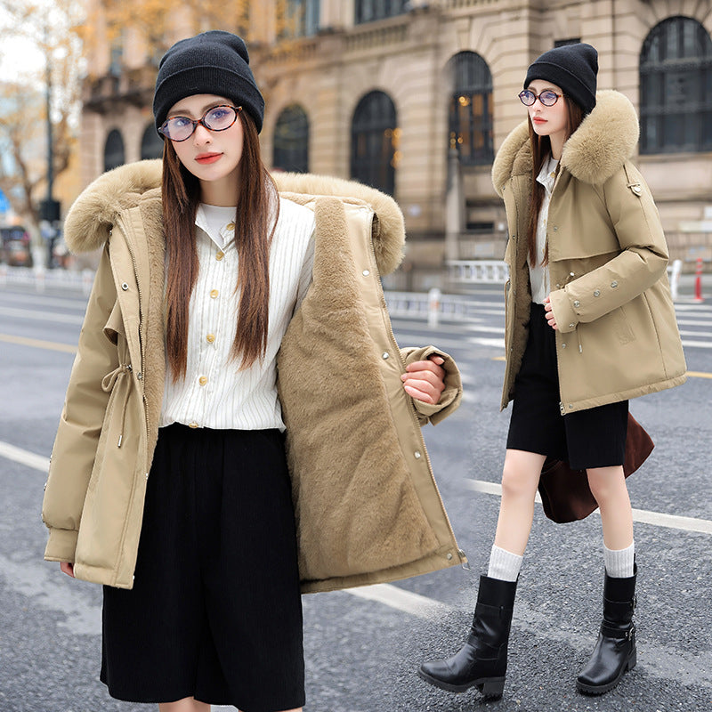 Fleece-lined Thickened Cotton Clothing Female Large Fur Collar Quilted Jacket