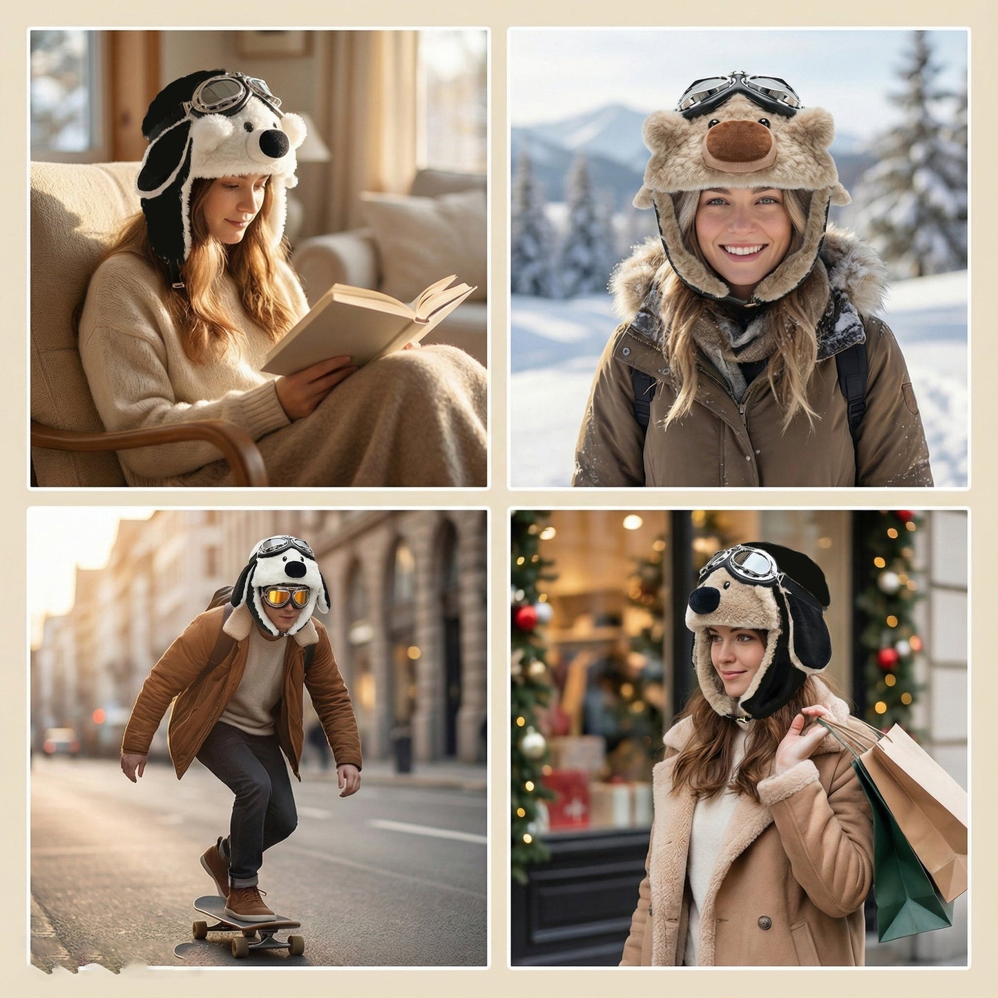Fleece-Lined Warm, Cold-Weather Ear-Protecting Outdoor Skiing Aviator Glasses And Lei Feng Hat