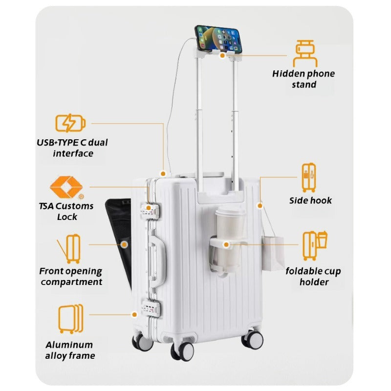 20 Inch 24 Inch Aluminum Frame Luggage Compartment, Front Opening Luggage Compartment, TSA Lock, Silent Rotating Wheel, Business Travel Hand Held Rolling Case